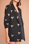 Kyra By Nina + Deepika_Black Crepe Embroidery Bow Lapel Collar Down Please Blazer _at_Aza_Fashions