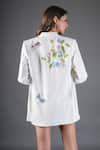 Kyra By Nina + Deepika_Ivory Crepe Embroidery Floral Lapel Collar Flowers In My Garden Blazer _Online_at_Aza_Fashions