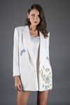 Shop_Kyra By Nina + Deepika_Ivory Crepe Embroidery Floral Lapel Collar Flowers In My Garden Blazer _at_Aza_Fashions