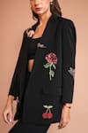 Kyra By Nina + Deepika_Black Crepe Embroidery Doodle Lapel Collar Pop Goes The Blazer _at_Aza_Fashions