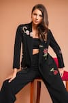 Shop_Kyra By Nina + Deepika_Black Crepe Embroidery Doodle Lapel Collar Pop Goes The Blazer _at_Aza_Fashions