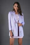 Buy_Kyra By Nina + Deepika_Purple Crepe Embroidery Floral Lapel Collar Swaying To The Breeze Blazer _Online_at_Aza_Fashions