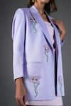 Shop_Kyra By Nina + Deepika_Purple Crepe Embroidery Floral Lapel Collar Swaying To The Breeze Blazer _Online_at_Aza_Fashions