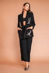 Buy_Kyra By Nina + Deepika_Black Crepe Embroidery Crane Lapel Collar The Night Dance Blazer _at_Aza_Fashions