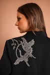 Kyra By Nina + Deepika_Black Crepe Embroidery Crane Lapel Collar The Night Dance Blazer _at_Aza_Fashions