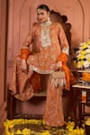 Buy_Tasuvure Indes_Orange Georgette Embroidered Paisley Round Elizey Kurta With Sharara _Online_at_Aza_Fashions