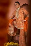 Shop_Tasuvure Indes_Orange Georgette Embroidered Paisley Round Elizey Kurta With Sharara _Online_at_Aza_Fashions