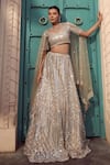 Buy_Tasuvure Indes_Ivory Net Embroidered Bead Round Lehenga Set _at_Aza_Fashions