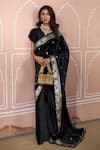 Buy_Tasuvure Indes_Black Velvet Embroidered Gota V Neck Hem Saree Gown _at_Aza_Fashions