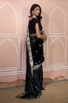 Shop_Tasuvure Indes_Black Velvet Embroidered Gota V Neck Hem Saree Gown _at_Aza_Fashions