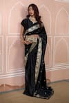 Buy_Tasuvure Indes_Black Velvet Embroidered Gota V Neck Hem Saree Gown _Online_at_Aza_Fashions