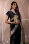 Shop_Tasuvure Indes_Black Velvet Embroidered Gota V Neck Hem Saree Gown _Online_at_Aza_Fashions