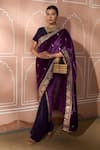 Buy_Tasuvure Indes_Purple Velvet Embroidered Gota V Neck Pleated Saree Gown With Attached Pallu _at_Aza_Fashions