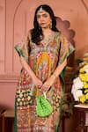 Buy_Tasuvure Indes_Yellow Brocade Embroidered Floral V Neck Banarasi Begum Kaftan _Online_at_Aza_Fashions