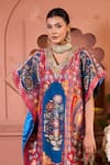 Buy_Tasuvure Indes_Blue Brocade Embroidered Floral V Neck Banarasi Begum Kaftan _Online_at_Aza_Fashions