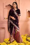 Buy_Tasuvure Indes_Purple Blouse And Dupatta Velvet Embroidered Floral V Neck Sharara Set _at_Aza_Fashions