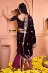 Shop_Tasuvure Indes_Purple Blouse And Dupatta Velvet Embroidered Floral V Neck Sharara Set _at_Aza_Fashions