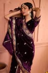 Buy_Tasuvure Indes_Purple Blouse And Dupatta Velvet Embroidered Floral V Neck Sharara Set _Online_at_Aza_Fashions