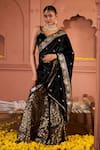 Buy_Tasuvure Indes_Black Blouse And Dupatta Velvet Embroidered Floral Veil V Neck Sharara Set _at_Aza_Fashions