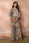 Buy_Tasuvure Indes_Blue Georgette Embroidered Paisley Round Elizey Kurta With Sharara _at_Aza_Fashions