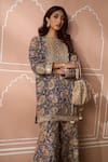 Shop_Tasuvure Indes_Blue Georgette Embroidered Paisley Round Elizey Kurta With Sharara _Online_at_Aza_Fashions