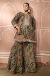 Buy_Tasuvure Indes_Green Georgette Embroidered Paisley Round Elizey Mirror Kurta With Sharara _at_Aza_Fashions