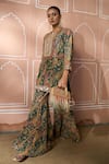 Tasuvure Indes_Green Georgette Embroidered Paisley Round Elizey Mirror Kurta With Sharara _Online_at_Aza_Fashions