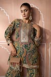 Shop_Tasuvure Indes_Green Georgette Embroidered Paisley Round Elizey Mirror Kurta With Sharara _Online_at_Aza_Fashions