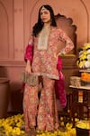 Buy_Tasuvure Indes_Fuchsia Georgette Embroidered Paisley Round Elizey Detailed Kurta And Sharara Set _at_Aza_Fashions