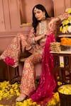 Tasuvure Indes_Fuchsia Georgette Embroidered Paisley Round Elizey Detailed Kurta And Sharara Set _at_Aza_Fashions