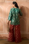 Shop_Tasuvure Indes_Green Brocade Silk Floral Veil Round Banarasi Begum Tunic With Flared Pant _at_Aza_Fashions