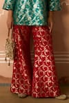 Buy_Tasuvure Indes_Green Brocade Silk Floral Veil Round Banarasi Begum Tunic With Flared Pant _Online_at_Aza_Fashions