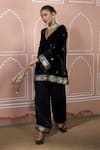 Buy_Tasuvure Indes_Black Velvet Embroidered Floral V Neck Tunic With Pant _at_Aza_Fashions