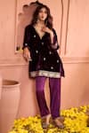 Buy_Tasuvure Indes_Purple Velvet Embroidered Floral V Neck Tunic With Slit Pant _at_Aza_Fashions