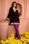 Shop_Tasuvure Indes_Purple Velvet Embroidered Floral V Neck Tunic With Slit Pant _at_Aza_Fashions