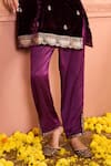 Tasuvure Indes_Purple Velvet Embroidered Floral V Neck Tunic With Slit Pant _Online_at_Aza_Fashions