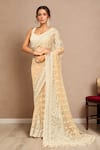 Buy_Kalighata_Gold Net Tassels, Crystals, Zari, Vanya Floral Embroidered Saree With Blouse _at_Aza_Fashions
