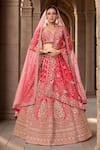 Buy_Kalighata_Pink Silk, Chiffon Sequins, Cut Alamjeb Resham Embroidered Bridal Lehenga Set _at_Aza_Fashions