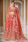 Buy_Kalighata_Red Silk, Satin, Net Zari, Sequins Persia Embroidered Bridal Lehenga Set _at_Aza_Fashions
