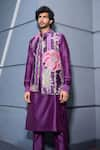 Buy_Mahima Mahajan_Purple Glazed Cotton Printed Floral Vine Aabis Nehru Jacket _at_Aza_Fashions