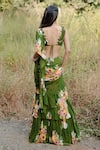 Shop_Foram Patel_Green Georgette Print Floral Sweetheart Neck Pre-draped Saree With Blouse _at_Aza_Fashions