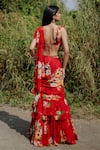 Shop_Foram Patel_Red Georgette Print Floral Sweetheart Neck Blossom Pre-draped Saree With Blouse _at_Aza_Fashions