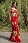 Foram Patel_Red Georgette Print Floral Sweetheart Neck Blossom Pre-draped Saree With Blouse _Online_at_Aza_Fashions