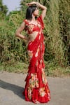 Buy_Foram Patel_Red Georgette Print Floral Sweetheart Neck Blossom Pre-draped Saree With Blouse _Online_at_Aza_Fashions