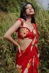 Shop_Foram Patel_Red Georgette Print Floral Sweetheart Neck Blossom Pre-draped Saree With Blouse _Online_at_Aza_Fashions