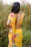 Buy_Foram Patel_Yellow Georgette Print Floral Flower Vine Pre-draped Saree With Blouse 