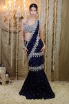 Buy_Foram Patel_Blue Georgette Embroidery Mirror Halter Mumtaz Pre-draped Saree With Blouse _at_Aza_Fashions