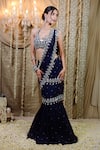 Foram Patel_Blue Georgette Embroidery Mirror Halter Mumtaz Pre-draped Saree With Blouse _Online_at_Aza_Fashions