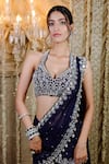 Foram Patel_Blue Georgette Embroidery Mirror Halter Mumtaz Pre-draped Saree With Blouse _at_Aza_Fashions