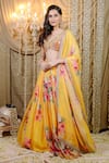 Foram Patel_Yellow Organza Print Floral Paan Neck Pleated Lehenga Set _Online_at_Aza_Fashions